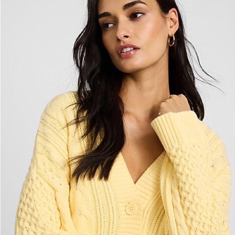 Express Yellow Cable Knit Cardigan - Picture 2 of 5